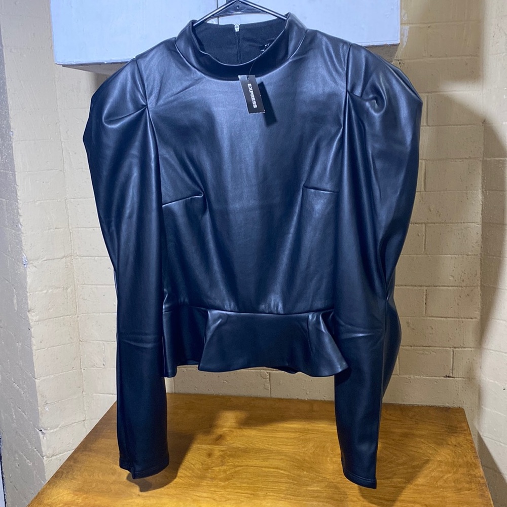 Black Pleather Peplum Top NWT
